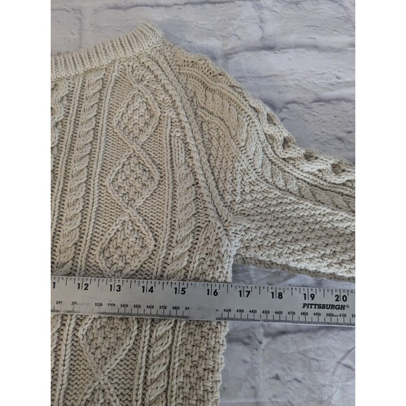 LL Bean Signature Ivory Fisherman Cable Knit Sweater Cotton Size Womens XS - Picture 7 of 10